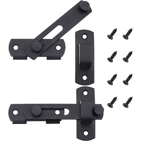 Juego de 2 cerraduras para puertas correderas de acero inoxidable, pestillo basculante negro mate para puertas, ventanas y jardines - con tornillos de montaje (1/5)