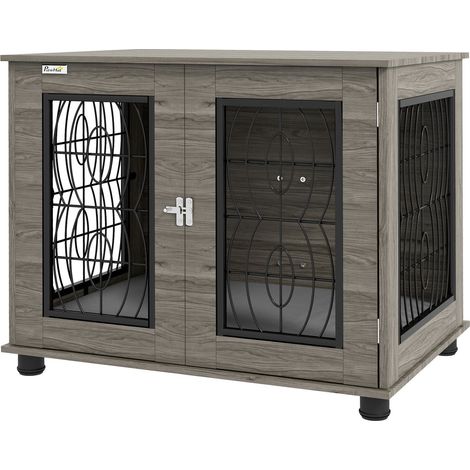 Jaula Para Perros Cojín Para Casa Para Perros Puerta Delantera Con Cerradura Malla De Alambre Para Perros Hasta 20 Kg Gris 80X56X63Cm (1/5)