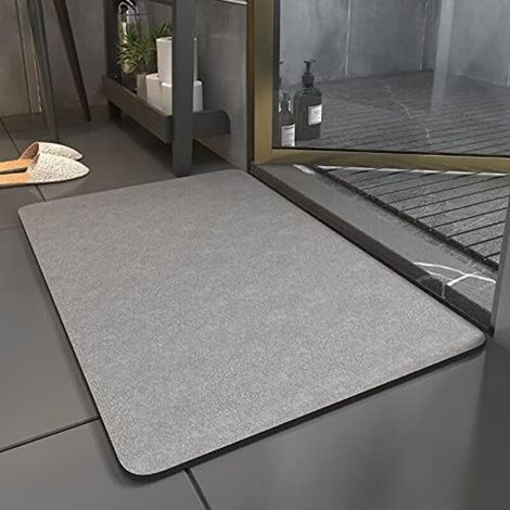 SABIR Tapis de bain à séchage rapide en terre de diatomées (50 x 80 cm) Gris (1/4)