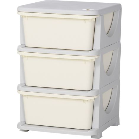 Meuble de rangement enfant 3 tiroirs en plastique crème 37x37x56,5 cm MODENUIT (1/5)