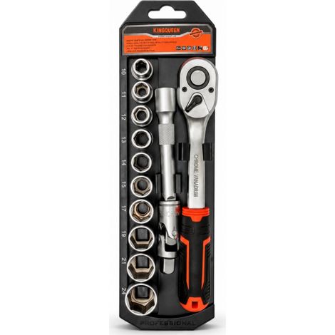 Set Chiave a Bussola 1/2" 13 Pezzi con Cricchetto Prolunga Da 10 a 24 WIB-193