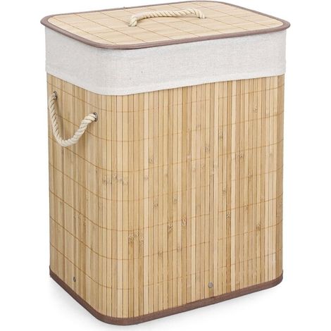 Panier à linge rectangulaire en bambou avec doublure 40x30x50 Ananda YES