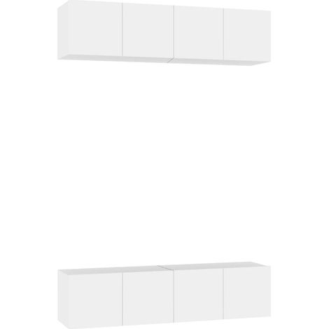 Mobile TV multimediale Mensola TV Credenza TV Sala da pranzo Soggiorno Camera da letto 4 pezzi 60 x 30 x 30 cm Truciolato bianco 020028710