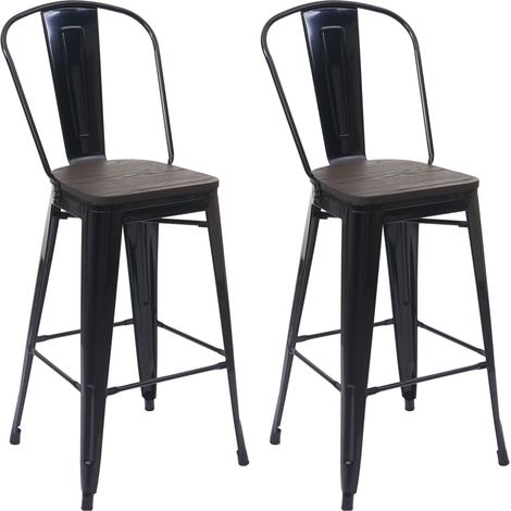 Set di 2 sgabelli da bar sedie alte con schienale seduta in legno design industriale metallo nero 040005196
