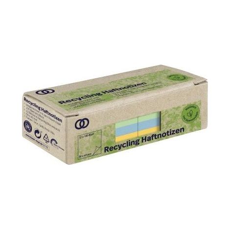 SOENNECKEN Haftnotiz Soennecken oeco Recycling 50 x 40 mm (B x H) grün gelb rosa blau 100Bl./Block 12 Block/Pack. (1/3)