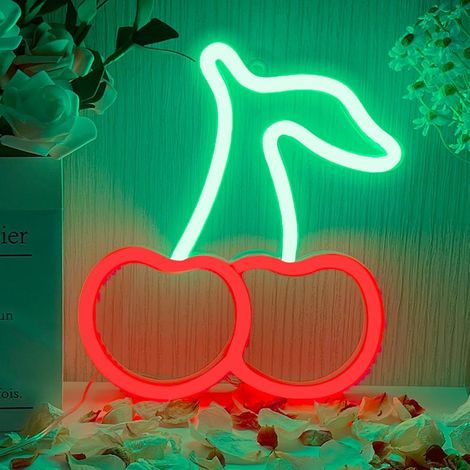 Cerise Enseigne au Néon Fruit Lampe Sign Chambre USB ou à Piles Wall Art Decor pour Chambre d'Enfants Light Up pour la Fête de Noël Bar de Mariage