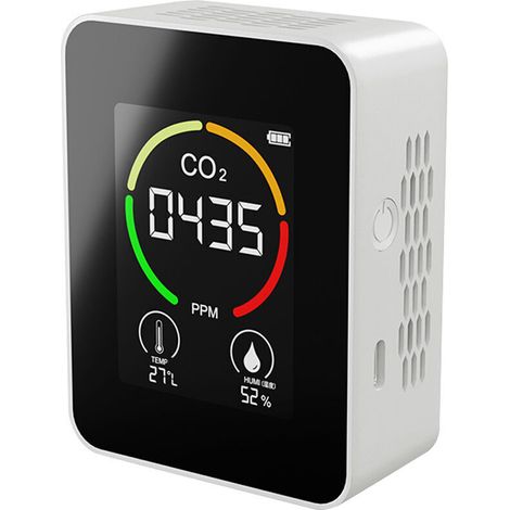 Detecteur de dioxyde de carbone CO2. affichage de la temperature et de l'humidite. detecteur portable de qualite de l'air domestique. blanc (1/4)