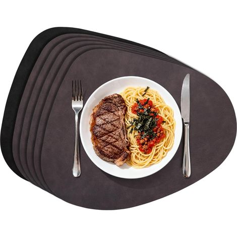 Set de table lavable et antidérapant en forme de larme, 6 pièces résistantes à la chaleur, noir-marron. (1/5)