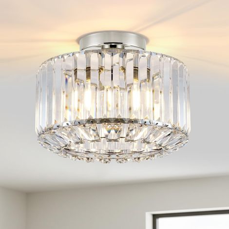 Plafonnier en Cristal Argent, Lustre Salon Moderne E27, Luminaire Intérieur Ø265mm, Luster Led Chambre, Salle à Manger, Cuisine (1/5)