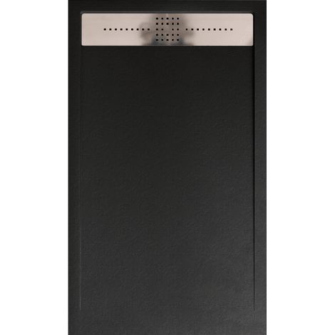 Mineralguss-Duschwanne extra flach ORION Schieferoptik Schwarz 80x130 cm Ablaufschutz in Chrom