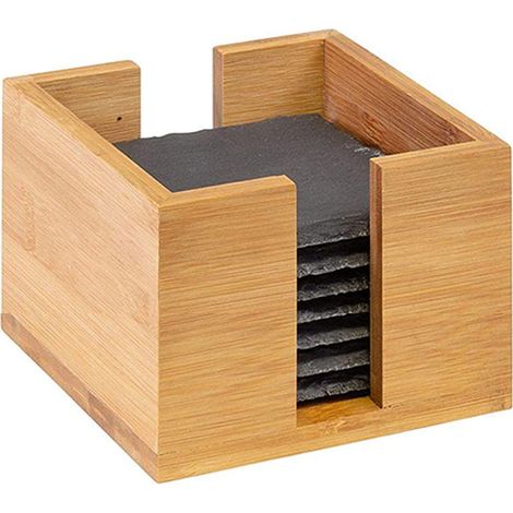 6 dessous de verre avec supports carrés - ardoise 10x10 noire décorée, plateau à fromage, bougies, boissons. (1/5)