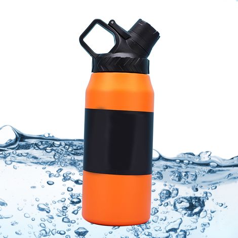 Stilvolle und innovative isolierte Wasserflasche aus Edelstahl, auslaufsicher, großes Fassungsvermögen (750 ml), ideal für Sport, Outdoor-Aktivitäten, Reisen, Autofahrten usw. Farbe: Orangerot. (1/5)