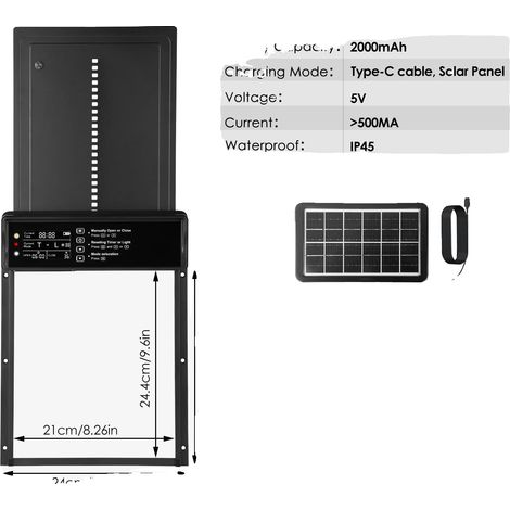 Puerta para gallinero, funcionamiento automático, función de control remoto, color negro. (1/2)