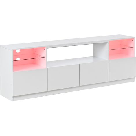 Mobile TV LED bianco lucido 180 x 35 x 60 cm, 4 ante, 8 vani, fino a 75 pollici (1/5)