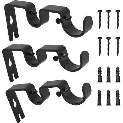 Lot de 3 supports de tringle à rideaux, tringle réglable, support mural robuste en métal avec vis pour rideaux de fenêtre (noir) (1/5)