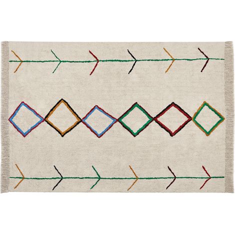 Alfombra de algodón beige 160 x 230 cm patrón multicolor flecos minimalista Cetmi (1/5)