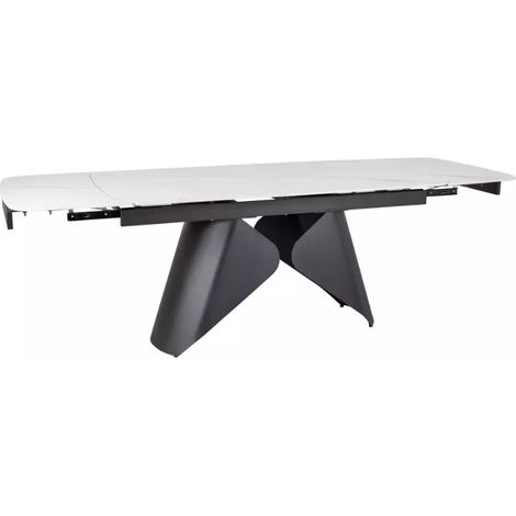 Table à manger extensible 160 + 80 cm, plateau en céramique blanc mat MARINA