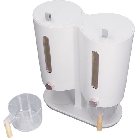 Seau à riz de cuisine 5 kg, tonneau à riz japonais à double compartiment, boîte de stockage de céréales doseuse pour la cuisine, récipient pour aliments pour animaux, or rose (1/5)