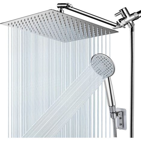 Combinazione soffione doccia - soffione a pioggia ad alta pressione da 20 cm con braccio estensibile regolabile da 28 cm e doccetta a mano con 5 impostazioni. (1/5)