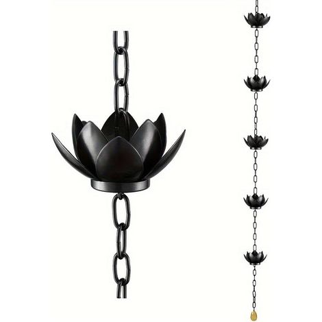 Catena per la raccolta dell'acqua piovana con fiori di loto, deviatore per grondaie, alternativa ai tubi tradizionali.