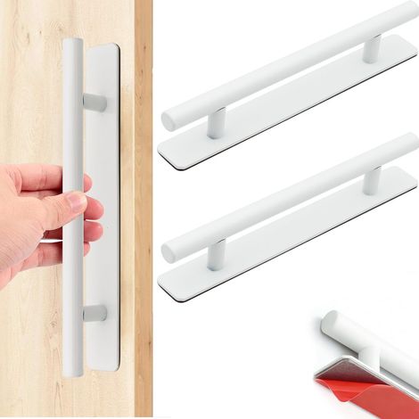 Poignée de meuble adhésive, 2 pièces, acier inoxydable blanc 128 mm pour tiroirs et portes. (1/5)