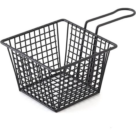 Mini-Frittierkorb, quadratisch, aus Metall, Frittierkorb, Serviersieb für Speisen, für Zuhause und Restaurant, 13 x 8 cm (Schwarz) (1/5)