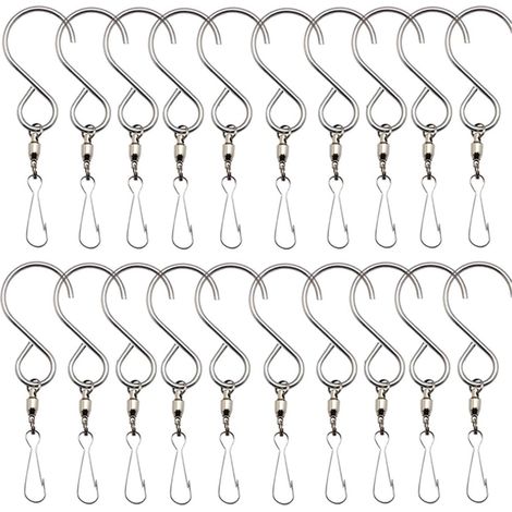 Bardusch - 20 Crochets Pivotants en Acier Inoxydable Argentés, Solides et Résistants la Rouille, Suspendre de Carillons Éoliens le Jardin, Rotation 360 Degrés (1/5)