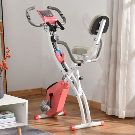 Bicicleta estática X-Bike plegable 2 en 1 con pantalla LCD, sensor de pulso, acero, rosa (1/5)