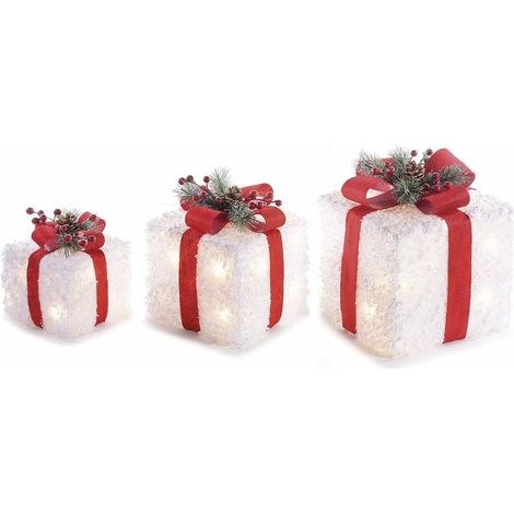 Decorazione Natalizia Luminosa a Forma di Pacchi Regalo Addobbo Luminoso per Vetrine e Negozi Decorazione Sotto Albero di Natale Set 3 pezzi (1/4)