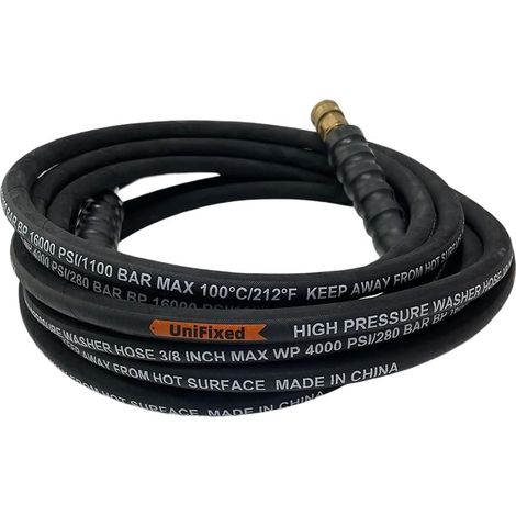 Tuyau flexible pour nettoyeur haute pression 3/8" avec gaine en caoutchouc, 25 pieds, avec raccord rapide rotatif, résistant aux pliures, 4000 PSI, qualité industrielle, renforcé en acier sans