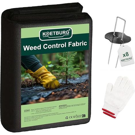 Toile de Paillage 100g/m² Forte 1m x 5m Géotextile avec Bords Scellés Bâche Anti Mauvaise Herbe Perméable 8 Piquets de Fixation Gants Résistant aux UV Déchirures (1/5)