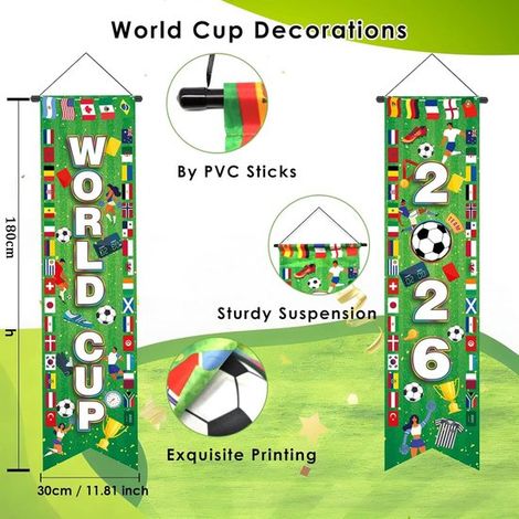 Set di 2 striscioni per porta Coppa del Mondo 2026,Decorazioni per la Coppa del Mondo di calcio 2026,180x30 cm,Coppa del Mondo 2026 (1/4)