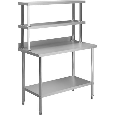 Table de travail de cuisine avec étagère-Plan de travail de cuisine-Îlot de cuisine 120x60x150 cm Inox 556129 (1/5)