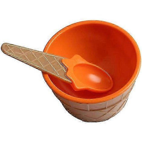 1 bol à glace écologique en plastique en forme de dessin animé, avec cuillère, CRKOrange (1/5)