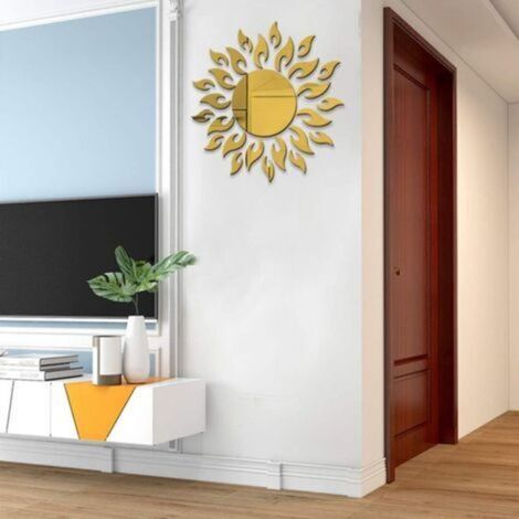 Autocollant mural miroir 3D tournesol, autocollant mural motif soleil, fleur ronde, tournesol, acrylique amovible (or) (1/3)
