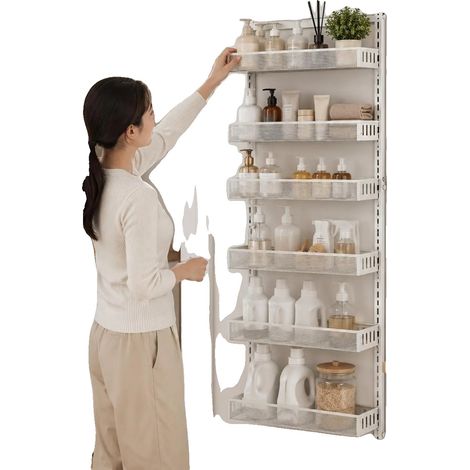 Organizer da appendere, sei livelli regolabili, design da appendere alla porta, BIANCO (1/2)