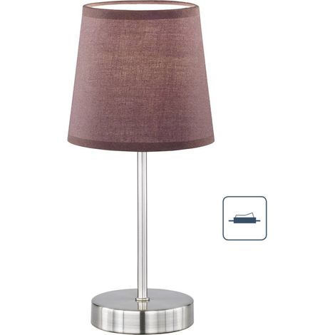 Lampada da tavolo, lampada da comodino, lampada laterale, lampada da soggiorno, lampada da camera, tessuto marrone, metallo nichel opaco, 1x attacco E14, DxH 14x32 cm, (1/5)