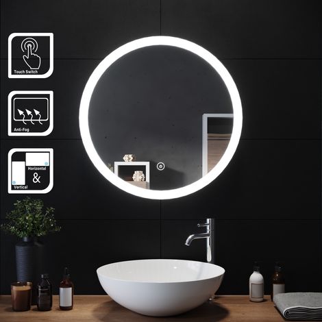 ELEGANT Acrylic Wall Mounted Bathroom Mirror LED Ambient Light Mirror 600x600mm with Demister (1/5)