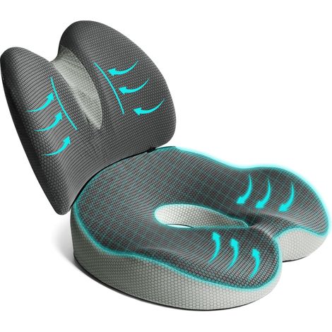 2 en 1 Coussin Chaise, Coussin Lombaire, Soutien Lombaire Ergonomique en Mousse à Mémoire Forme, pour Chaise de Bureau, Voiture, Fauteuil, Coussin Lombaire Chaise Bureau, Coussin de Siège de Voiture (1/5)