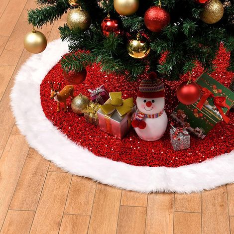 Jupe de Sapin de Noël en Peluche à Sequins Brillant Jupe Arbre de No 90cm GROOFOO (rouge,120cm) (1/5)