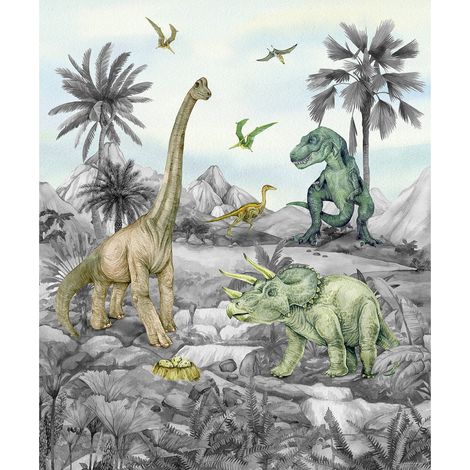 Papier peint dinosaures en noir et blanc 225 x 270 cm (1/3)