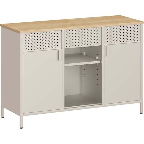 Mobiletto portaoggetti in metallo 40 x 110 x 76 cm credenza a due ante con chiusura magnetica ripiani regolabili struttura in acciaio beige 120007933