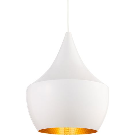Barcelona Led – Suspension scandinave Helga – Aluminium blanc – Abat-jour doré – Câble réglable 90cm – Compatible ampoule E27