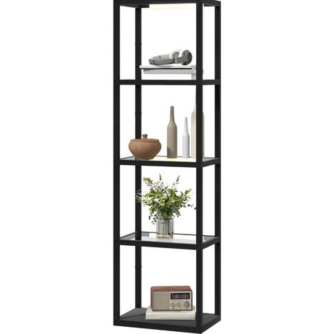 Meuble rangement LED 4 niveaux verre MDF noir HAVRYA (1/3)