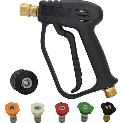 Pistolet pour Nettoyeur Haute Pression, 5000PSI Pistolet à Mousse de Lavage Pression avec 5 Buse de Pulvérisation et M22 14MM à Connecteur de Rapide pour Karcher Tuyau Lavage de Voitures (1/5)