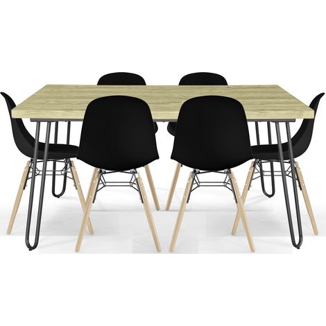 Pack Tavolo Hairpin (90x150 cm) + 6 Sedie da Pranzo Nordic Skögur Nero