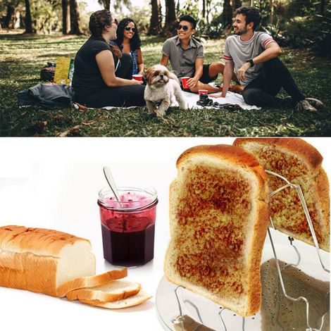 Klappbarer Campingtoaster, Edelstahl, Drehspießständer, Campinggrill für 4 Scheiben (1/5)