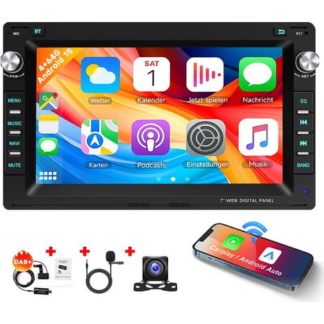Autoradio Android 15 7 Pouces 4Go+64Go pour VW Polo 9N / Golf 4 / Passat B5 - Apple CarPlay, GPS, RDS, Microphone Intégré - 4+64G DAB+ CAM (1/5)