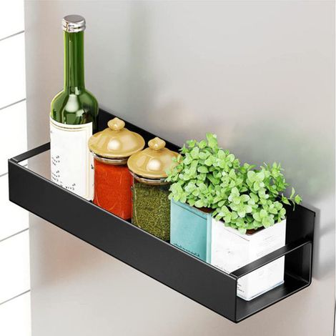 Porte-épices magnétique pour réfrigérateur avec crochet, support de rangement suspendu pour condiments, noir, 27 x 8,5 x 5 cm / 10,6 x 3,3 x 2 pouces (1/5)