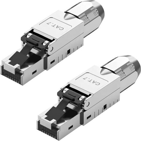 Lot de 2 fiches réseau RJ45 CAT7 LSA blindées 10 Gbps RJ45 sans outil pour câble de pose 600 MHz pour câble patch CAT7 CAT6A (1/5)